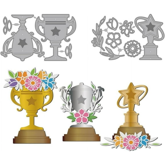 Trophy Theme Carbon Steel Cutting Dies Stencils for DIY Scrapbooking Photo Album Decorative Embossing Paper Card Flower 123~127x77~79x0.8mm 2pcs/set