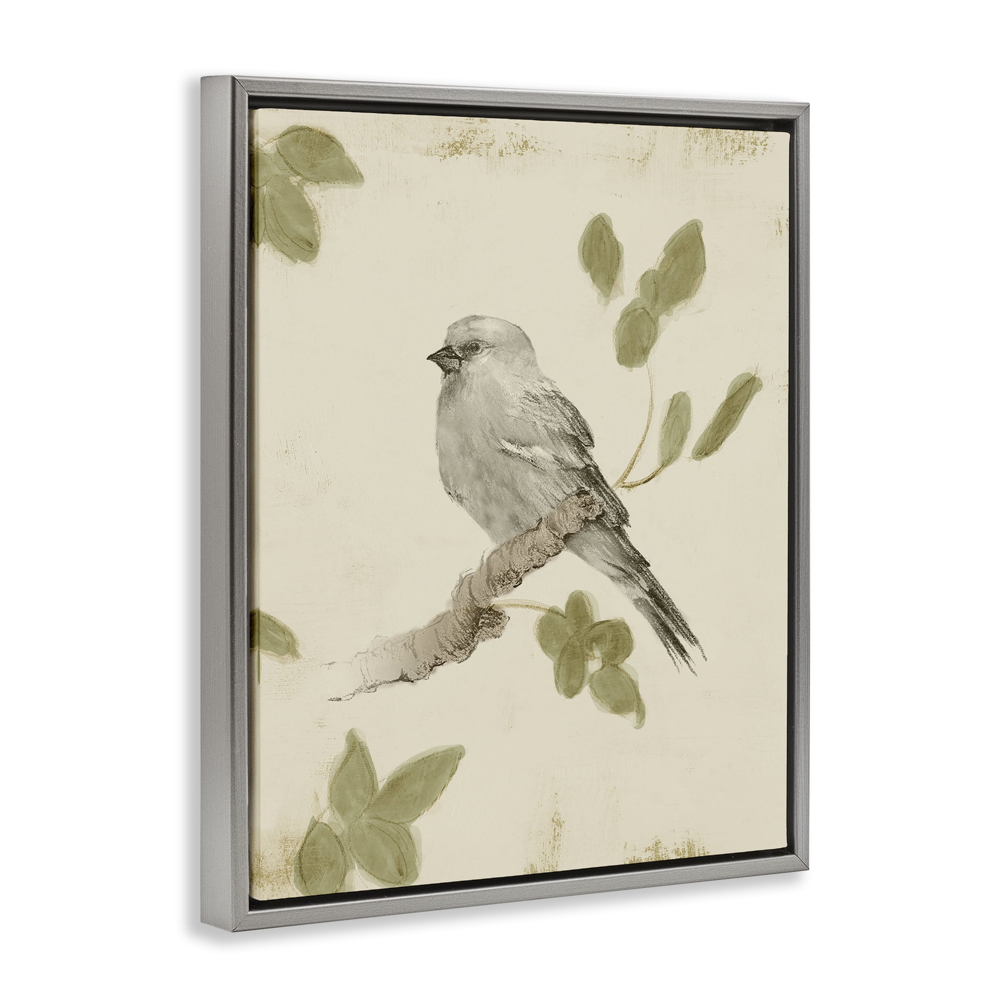 Stupell Industries Bird Scene on Neutral Gray Framed Floater Canvas Wall Art, design by Lanie Loreth