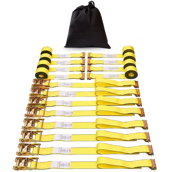 Ratchet Tie Down Straps (8PK),4400 lb Break Strength,E-Track Endless Ratchet with 8 Premium 2"x15' Rachet Tie Downs Heavy Duty,for Moving Securing Cargo,Appliances,Lawn Equipment