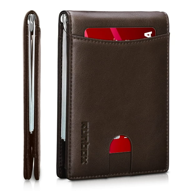 Billetera RUNBOX de piel auténtica delgada con bloqueo RFID para hombre