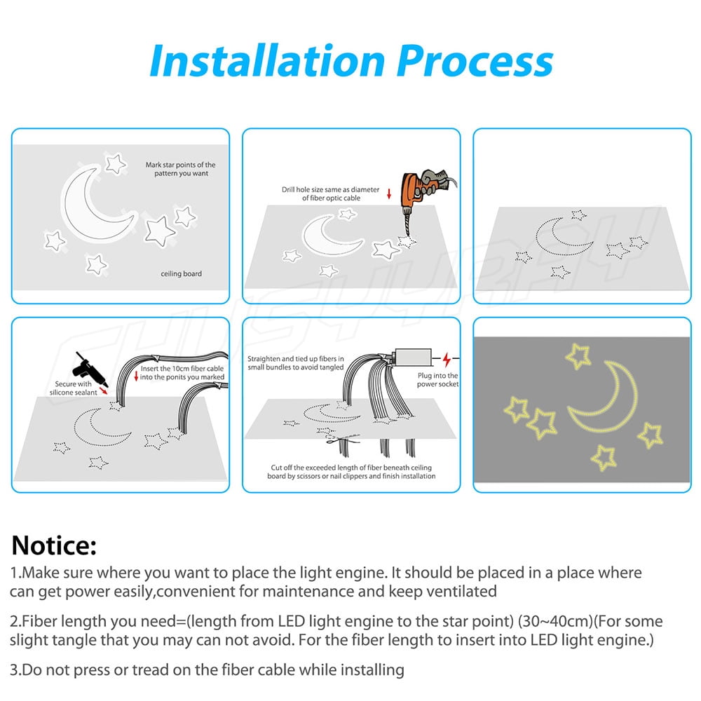 Auto Home Headliner Star Light Kit Roof Twinkle Ceiling Lights 16W 300pc Fiber Optic DIY Installation
