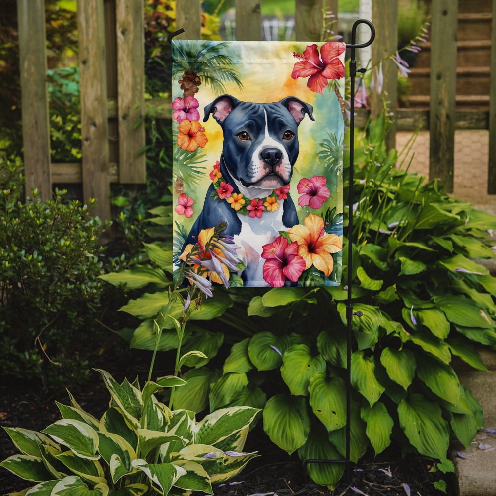 Staffordshire Bull Terrier Luau Garden Flag 11.25 in x 15.5 in