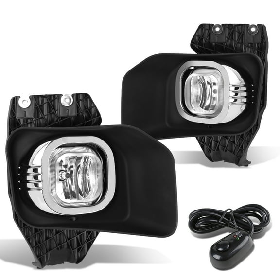 DNA Motoring FL-ZTL-230-CH For 2011 to 2016 Ford F250 F350 F450 F550 Super Duty Pair Bumper Driving Fog Light Lamp Bezel Switch Clear Lens 12 13 14 15