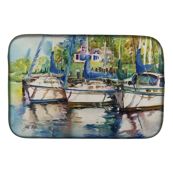 Caroline's Treasures Safe Harbour Sailboats Dish Drying Mat