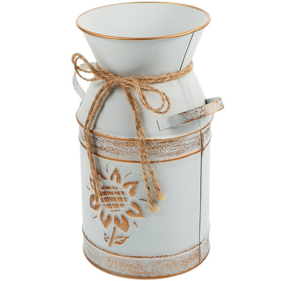 MLINS Galvanized Milk Can White Decor Vase Flower Bucket Flowerpot