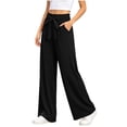 thumbnail image 5 of Yteetum Women's Wide Leg Pants Drawstring Elastic High Waisted Palazzo Pant Women Summer Fall Casual Solid Loose Comfy Travel Vacation Lounge Pant, 5 of 8