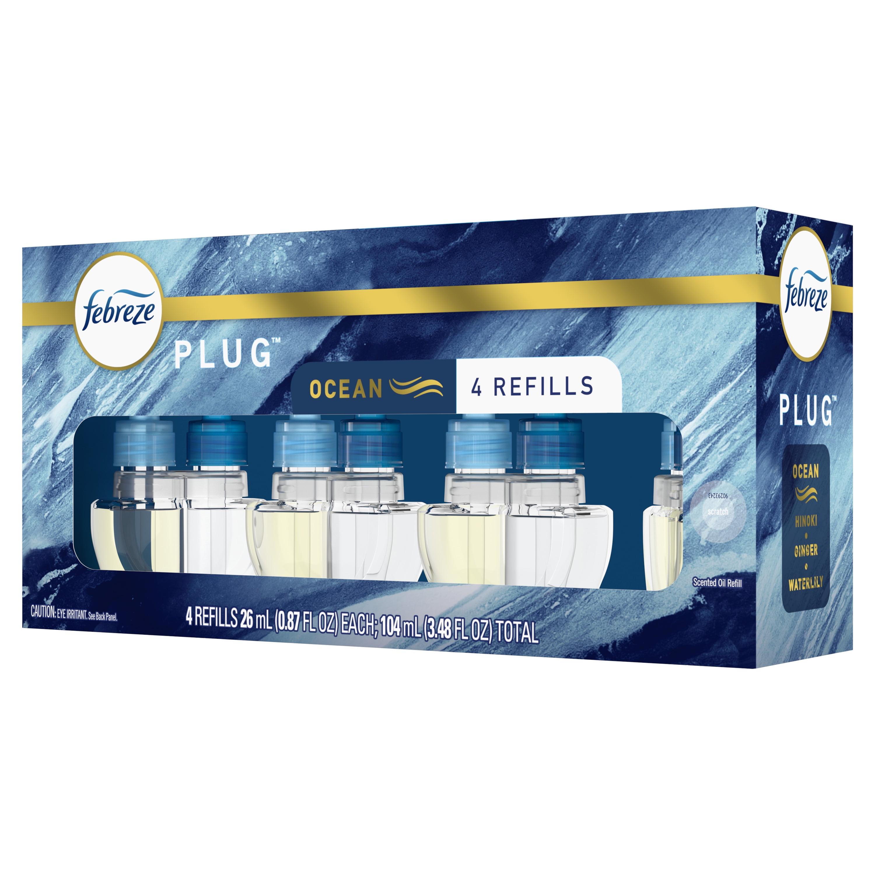 (6 pack) Febreze Plug In Air Freshener, Odor-Fighting Scented Oil Refill, Ocean, 4 Refills