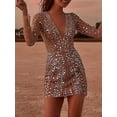 thumbnail image 1 of Vestido de lentejuelas para mujer, vestido de vacaciones dorado, manga larga, lentejuelas de Color puro, invierno, otoño, cuello en V, moda, fiesta, otoño, vestido delgado, 1 of 4