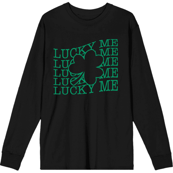 St Pats Lucky Me Crew Neck Long Sleeve Adult Tee-Medium-Black