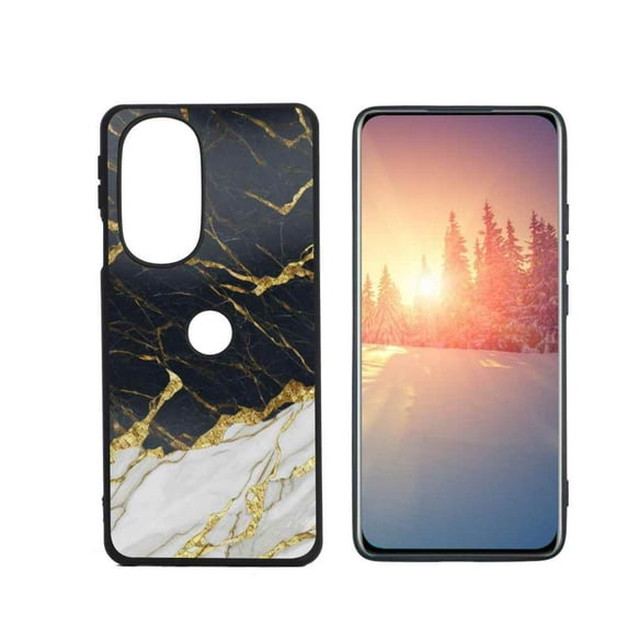 Compatible with Motorola Edge Plus 2022 Phone Case, White-Golden-Marble-110-jpg-6-3 Case Men Women, Flexible Silicone Shockproof Case for Motorola Edge Plus 2022