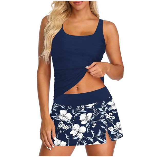 Mujeres Pantalones Traje Conservador Traje de Baño Impresión Más Boyshort Tres Piezas Conjunto Traje de Baño