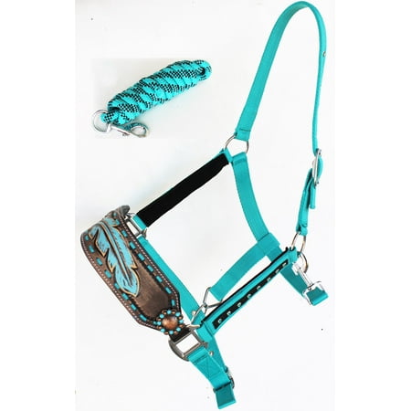 Horse Halter Sizes - Horse Noseband Tack Bronc Leather HALTER Tiedown Lead Rope 280M33