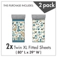 thumbnail image 3 of Ambesonne Dinosaur Fitted Sheet Set 2 Pack All-Round Elastic, Scandinavian Flowers Dino, Twin XL Size, Blue Tan Brown, 3 of 3