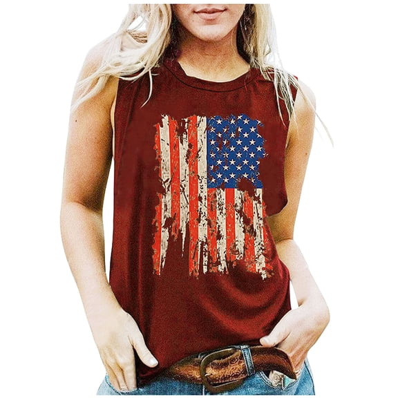 IROINNID Women's Round Neckline Tank Sleeveless 4th Of July Flag Tops Shirts Tops