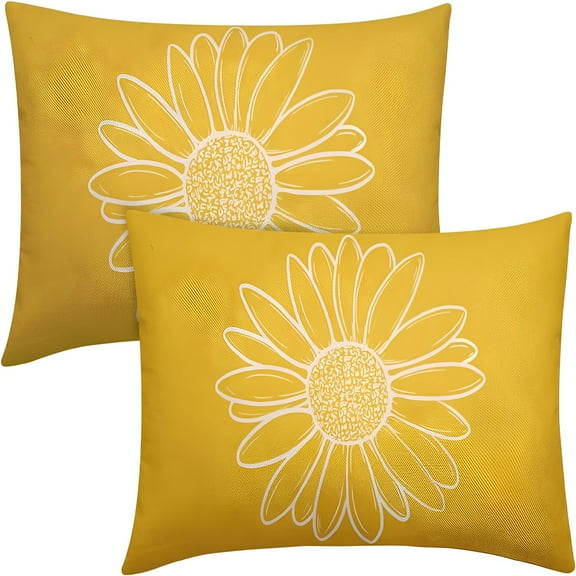 LAMIRO Yellow Daisy Flower Lumbar Pillow Covers 12x20" Set of 2 Spring Summer Floral Bloom Decorative Throw Pillows Seasonal Pillow Cases Farmhouse Home Decor for Cushion Couch Sofa Outdoor