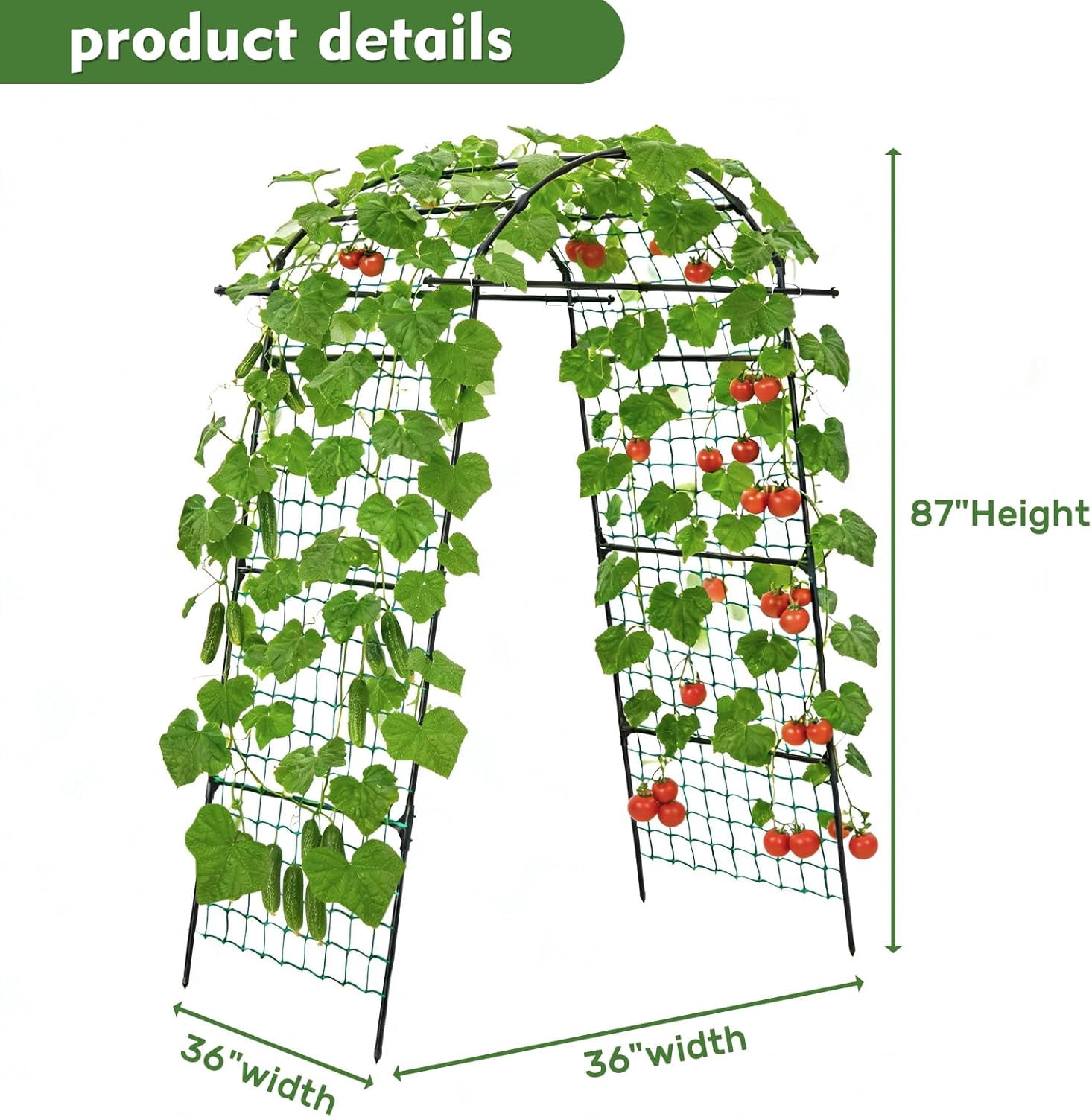 86 Inch Tall Garden Arch Trellis for Climbing Plants Outdoor,Tall Metal Garden Tunnel Trellises Archway for Climbing Vine、Vegetable、Fruit、Flower、Squash Arbors，Garden Arches Support Structure