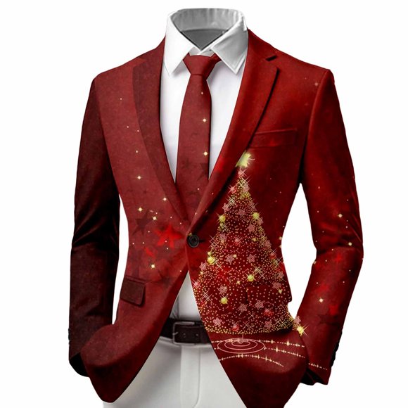 Zhuashum Boys' Outerwear Jackets Christmas Suit Jacket Long Sleeve Santa Prints Xmas Blazer Sports Coats One Button Business Jacket With Pocket Simple Style Durable Winter Coat Red 9-10 Years