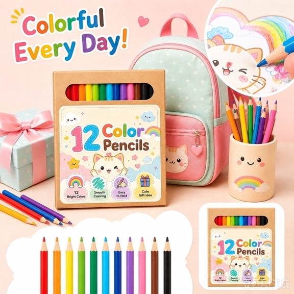 12 Count Colored Pencils, Soft Easy Hold Coloring Pencils for Student, Student Art Supplies for Home and School Activities