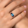 thumbnail image 4 of Gem Stone King 18K Rose Gold Plated Silver Swiss Blue Topaz and Blue Sapphire Filigree Style 3 Stone Ring for Women (2.41 Cttw, Oval 8X6MM and 6X4MM) (Size 6), 4 of 6