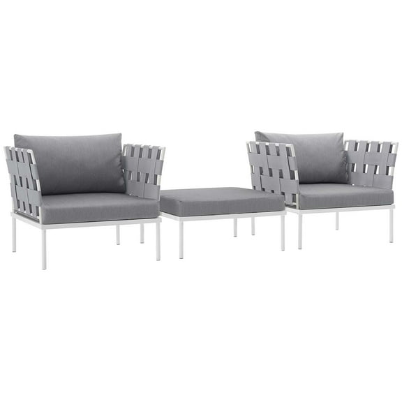 Modern Contemporary Urban Design Outdoor Patio Balcony Three PCS Chairs and Side Table Set, Grey White Gray, Rattan