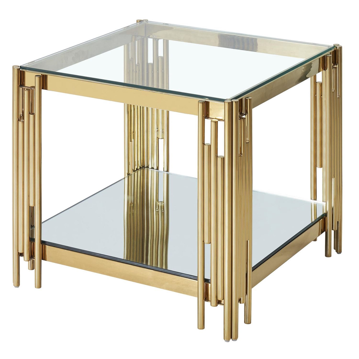 Table d'Appoint Grande Carrée Contemporaine en Métal et Verre - Argent
