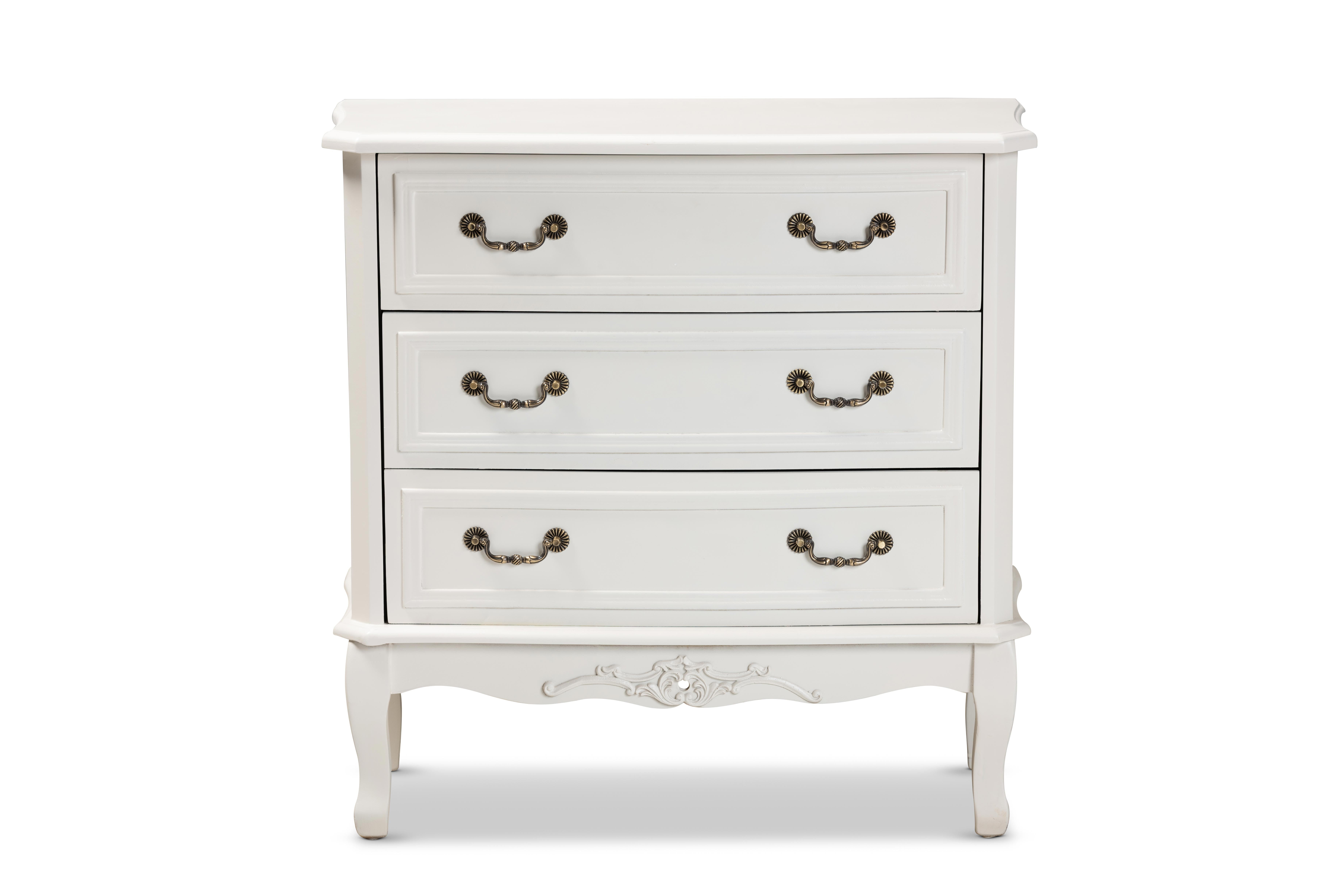 Baxton Studio Select 3-Drawer Vertical Chest, Medium Density Fiberboard, Brass Hardware, White