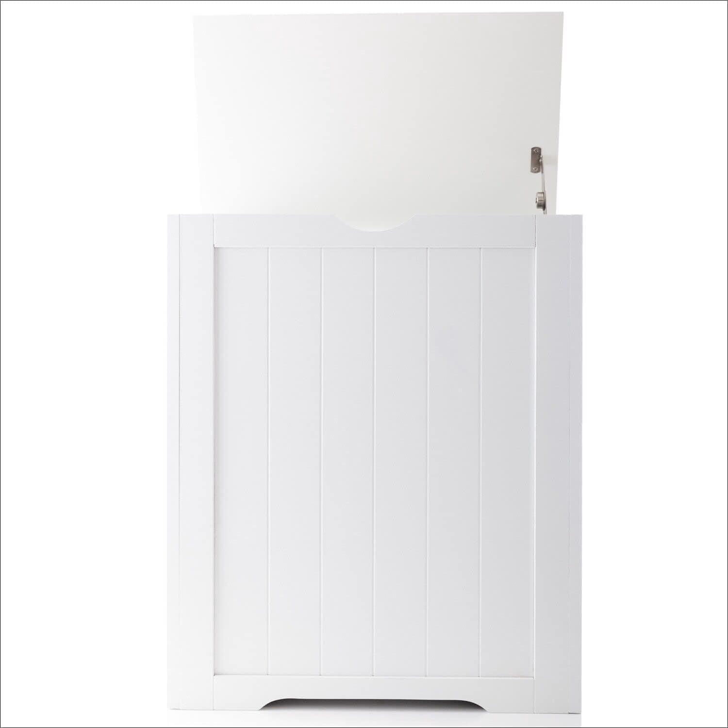 Large Wooden White Box Laundry Hamper With Lid, Free Standing Storage Bins Toys, Clothes Organizer Basket For Bedroom, Bathroom, And Laundry Room (White)