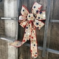 thumbnail image 5 of Rustic Linen Patriotic Wreath Bow - 10" Wide, 18" Long Tails, Red, White & Blue Stars, Memorial Day, Farmhouse, 4th of July, President's Day, 5 of 5