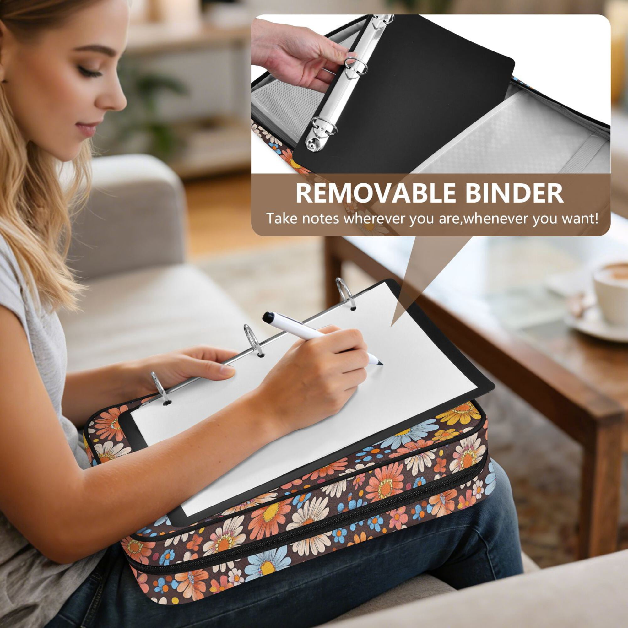 FORMRS Accordion File Folder A4 Size 7-Pocket Expanding Document Organizer Bag with 3 Ring Binder, Colorful Flowers