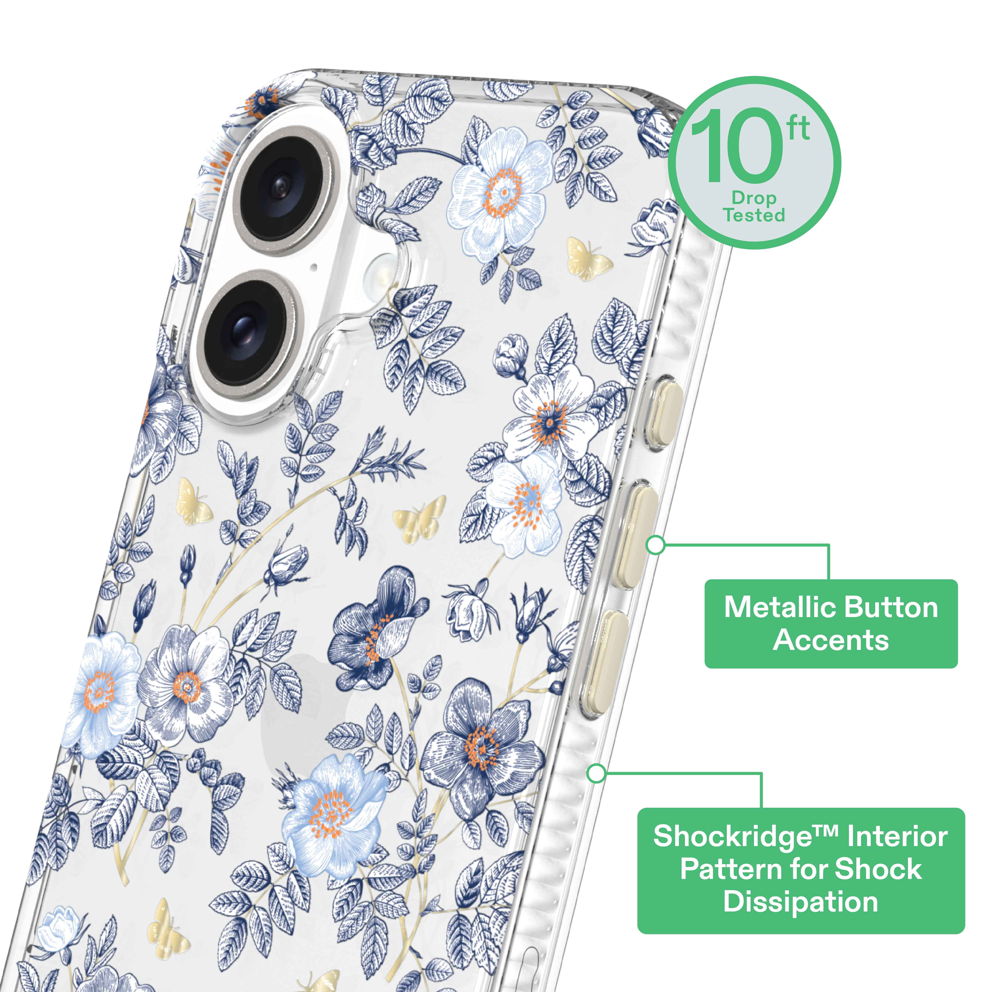 onn Blue Toile Phone Case for iPhone 16