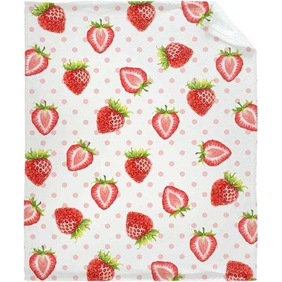 Cute Strawberry Fruit Blanket Cozy Soft Lightweight Flannel Throw Blanket for Bed Sofa Travel All Season Kids 40" x 50"