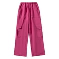 thumbnail image 7 of Lenpel Girls' Cargo Pants Elastic High Waisted Wide Leg Casual Joggers Baggy Streetwear Trousers with Pockets 8-12 Years, 7 of 7