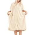 thumbnail image 5 of DuoJiaJ Soft Hooded Bathrobe Cozy Flannel Cloth Kimono Robe For Winter Loungewear With Pockets And Long Sleeves Womens Sleepwear Beige One Size, 5 of 5