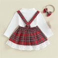 thumbnail image 4 of Odeerbi 0-2 Años Conjunto de Navidad Para Niña Vestido de Algodón de Manga Larga Con Cuello Redondo Y Falda de Tirantes A Cuadros Cinta Para La Cabeza Conjunto de Tres Piezas, 4 of 9