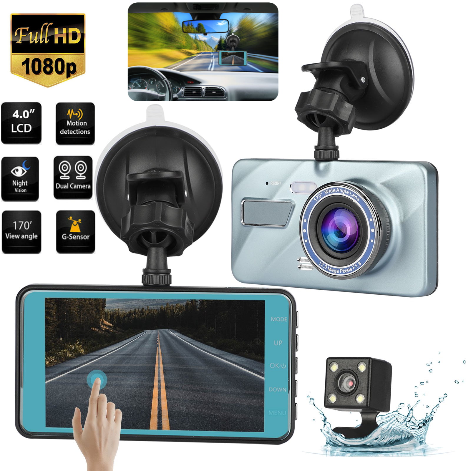Loop Recording G-Sensor WDR Driving Recorder with Night Vision 170 Wide Angle 6G Lens Motion Detection Parking Monitor OIIEE Dual Dash Cam 1080P FHD Front and Rear Car Camera 