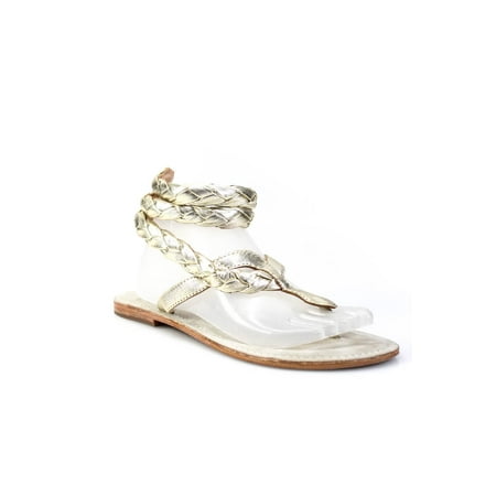 

Pre-owned|CB Fusion Womens Metallic Braided T Strap Wrap Sandals Gold Tone Leather Size 40