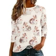 thumbnail image 2 of 3/4 Sleeve T Shirts for Women Cotton Oversized Crewneck Easter Printed Short Sleeve Shirt Summer Casual Round Neck Plus Size Loose Comfy Three Quarter Sleeve Tee Shirt, 2 of 9