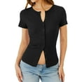 thumbnail image 7 of Women's Button Down Shirt Cap Sleeve Tops for Women Up Ribbed Knit Slim Fit Casual Y2K Crop Going Out Top, 7 of 7