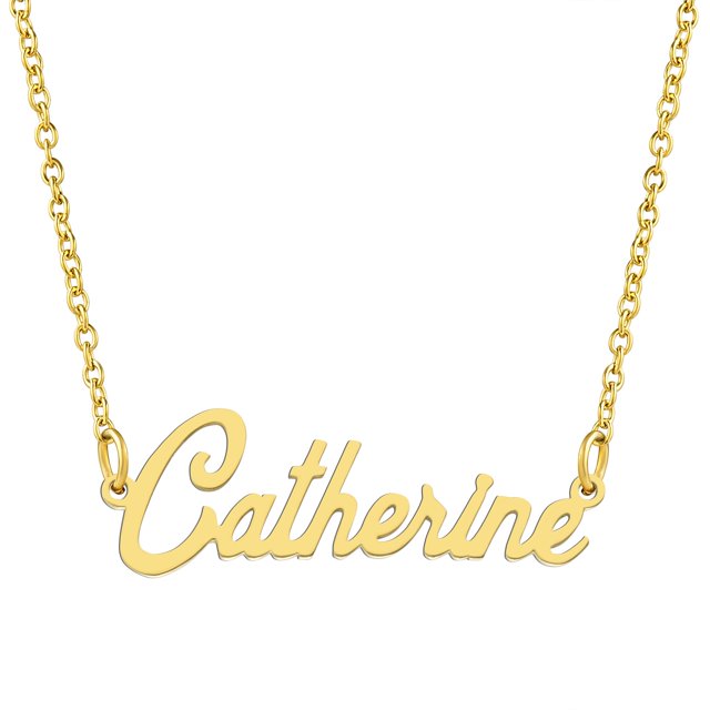 KISPER Collier Pendentif Prénom Personnalisé en Acier Inoxydable Plaqué Or 18K, Catherine