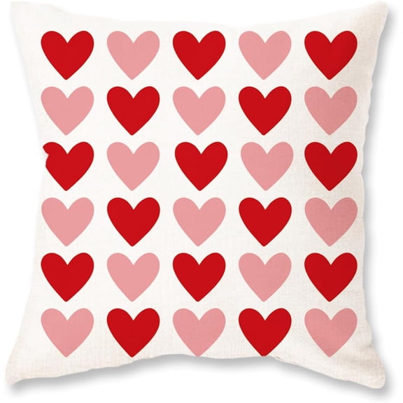 Valentine''s Day Pillow Cover 16x16 Red Pink Heart Decoration Valentine Lumbar Throw Cushion Case for Bedroom Sofa Couch Home Decor