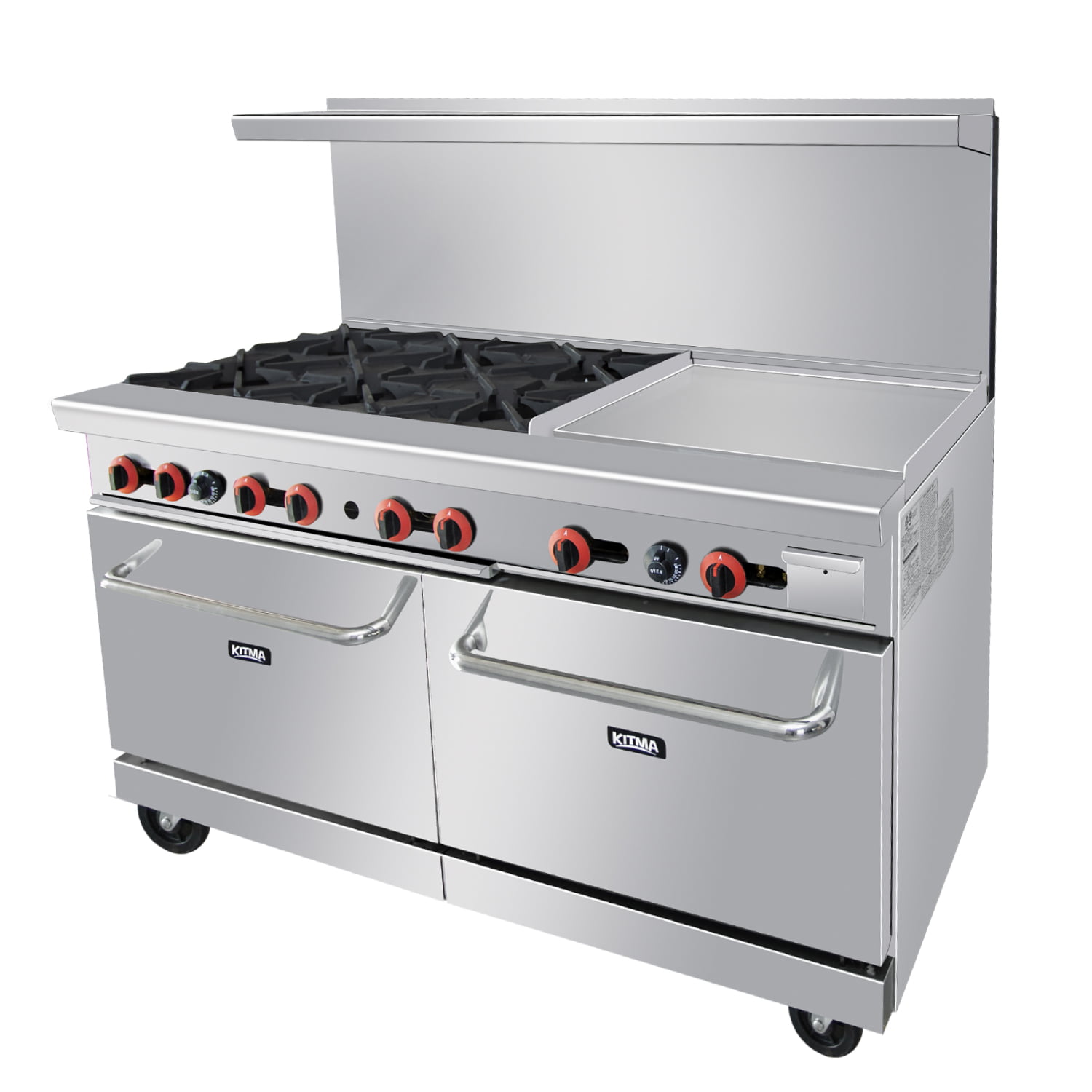 Heavy Duty 60’’Gas 6 Burner Range With 24’’ Griddle and 2 Standard Ovens Kitma Natural Gas