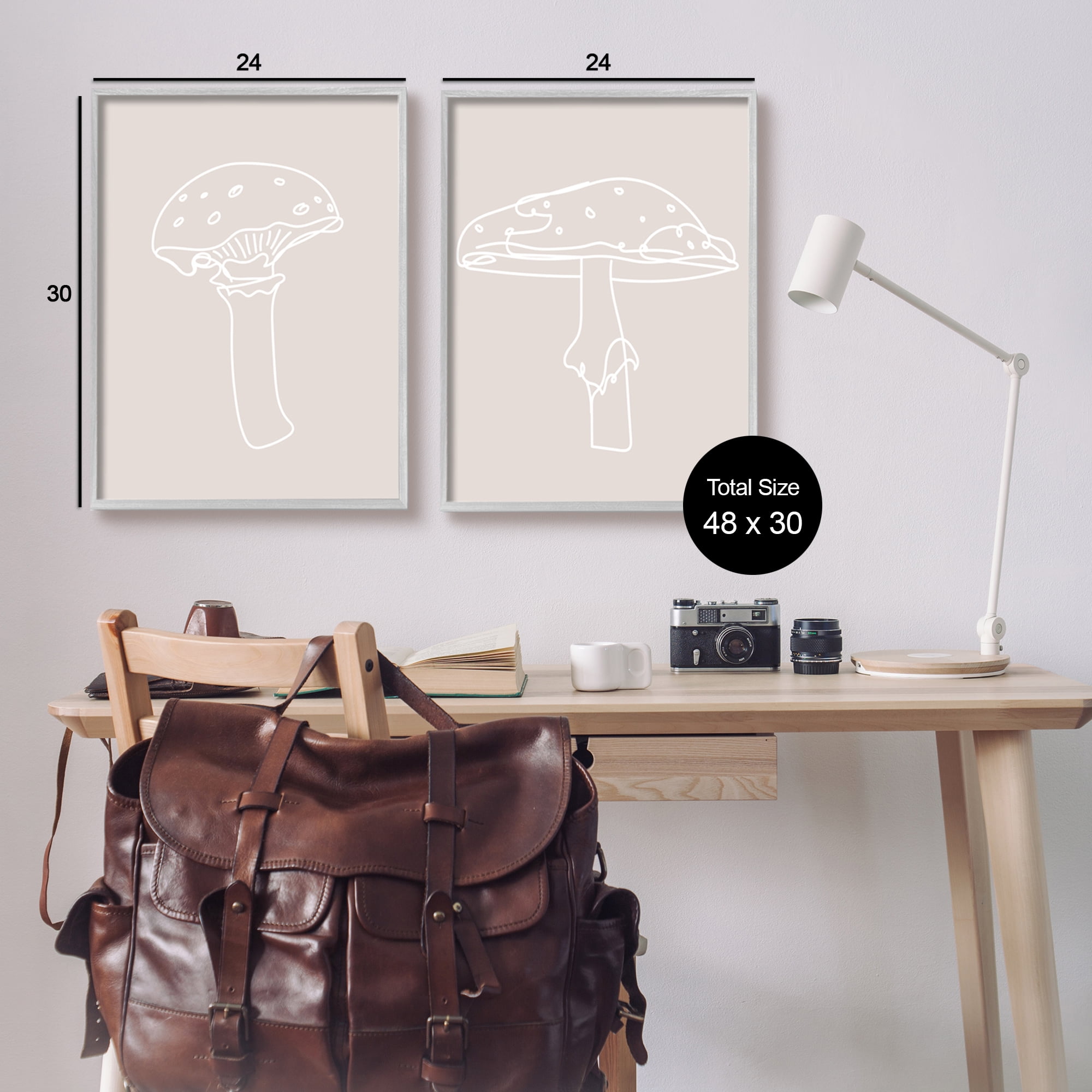 Stupell Industries Soft Minimal Mushroom Outlines Botanical & Floral Painting Gray Framed Art Print Wall Art, 24 x 30, Set of 2