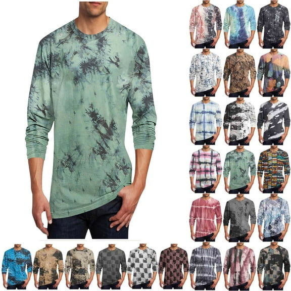 SGFCWSX Men Panels Graphic Tee with Long Sleeves,Lightweight Round Neck Casual Pullover Tops Green 2XL