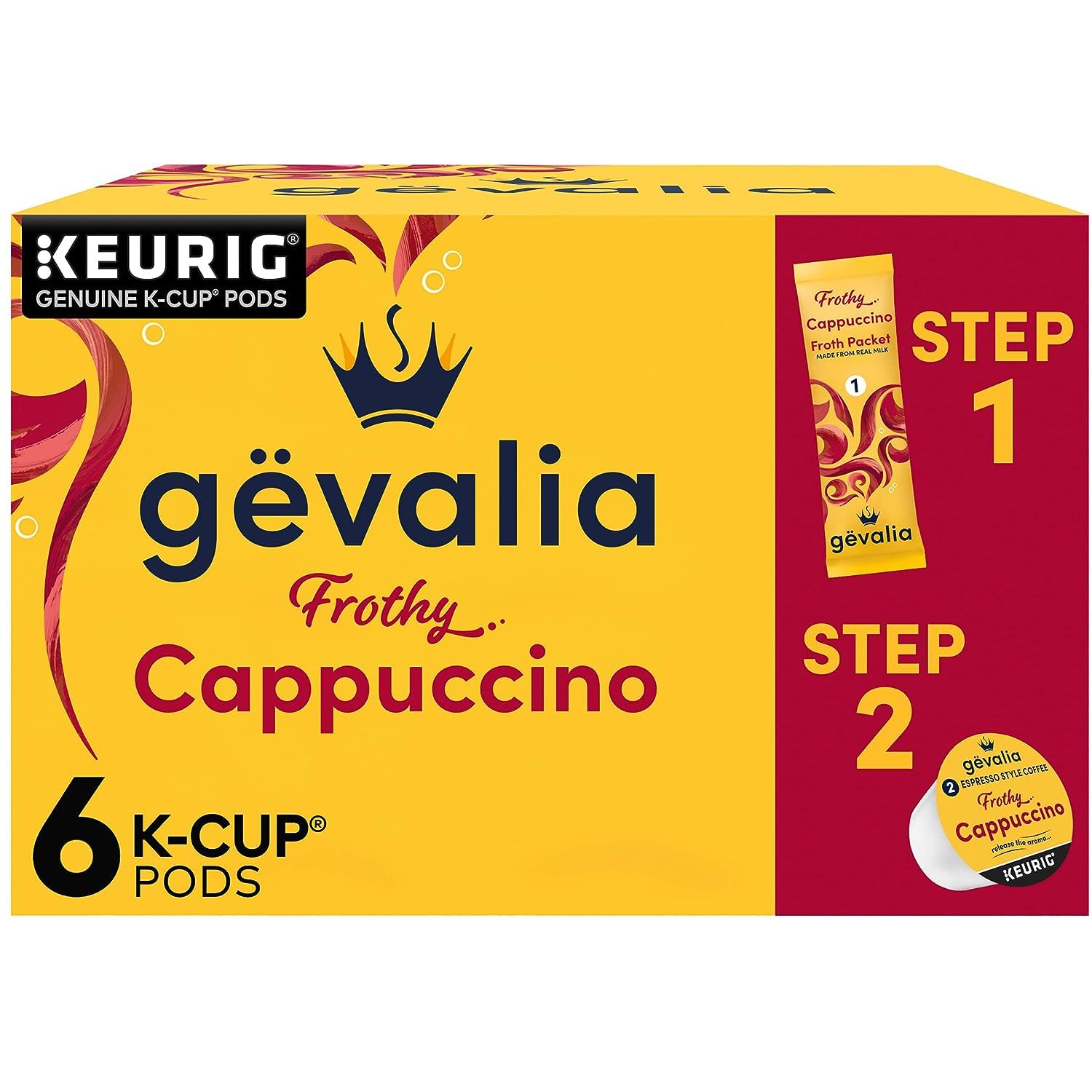 Gevalia Frothy 2 Step Cappuccino Espresso Caramel Macchiato Espresso Cinnamon Dark Chocolate K Cup Coffee Pods 18 ct Pack 3 Boxes of 6 Pods with Packets Walmart