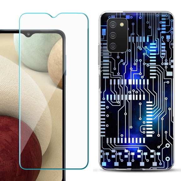 Slim-Fit TPU Fashion Phone Case for Samsung Galaxy A03s, with Tempered Glass Screen Protector, by OneToughShield ® - Cosmos Circuit