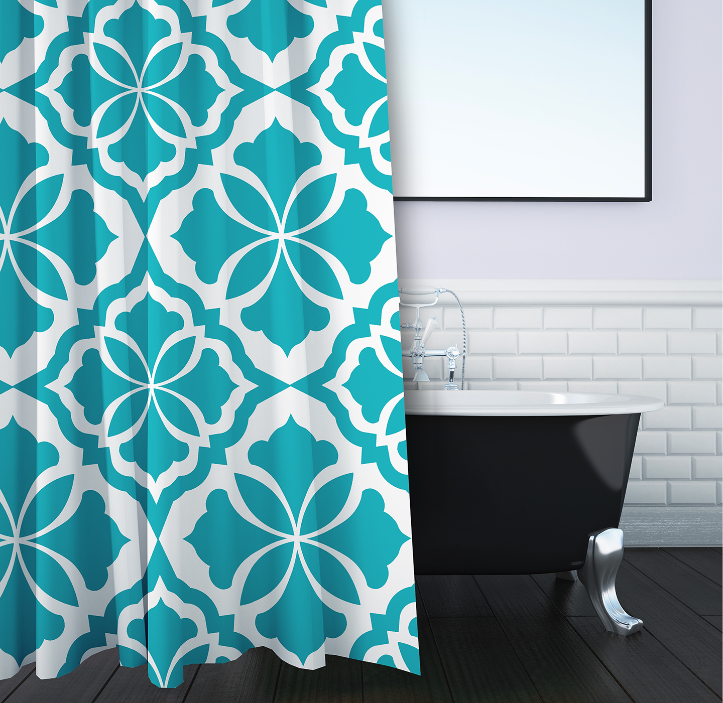 Simply Daisy 70" W x 73" H Ceylon Geometric Print Polyester Shower Curtain, Turquoise