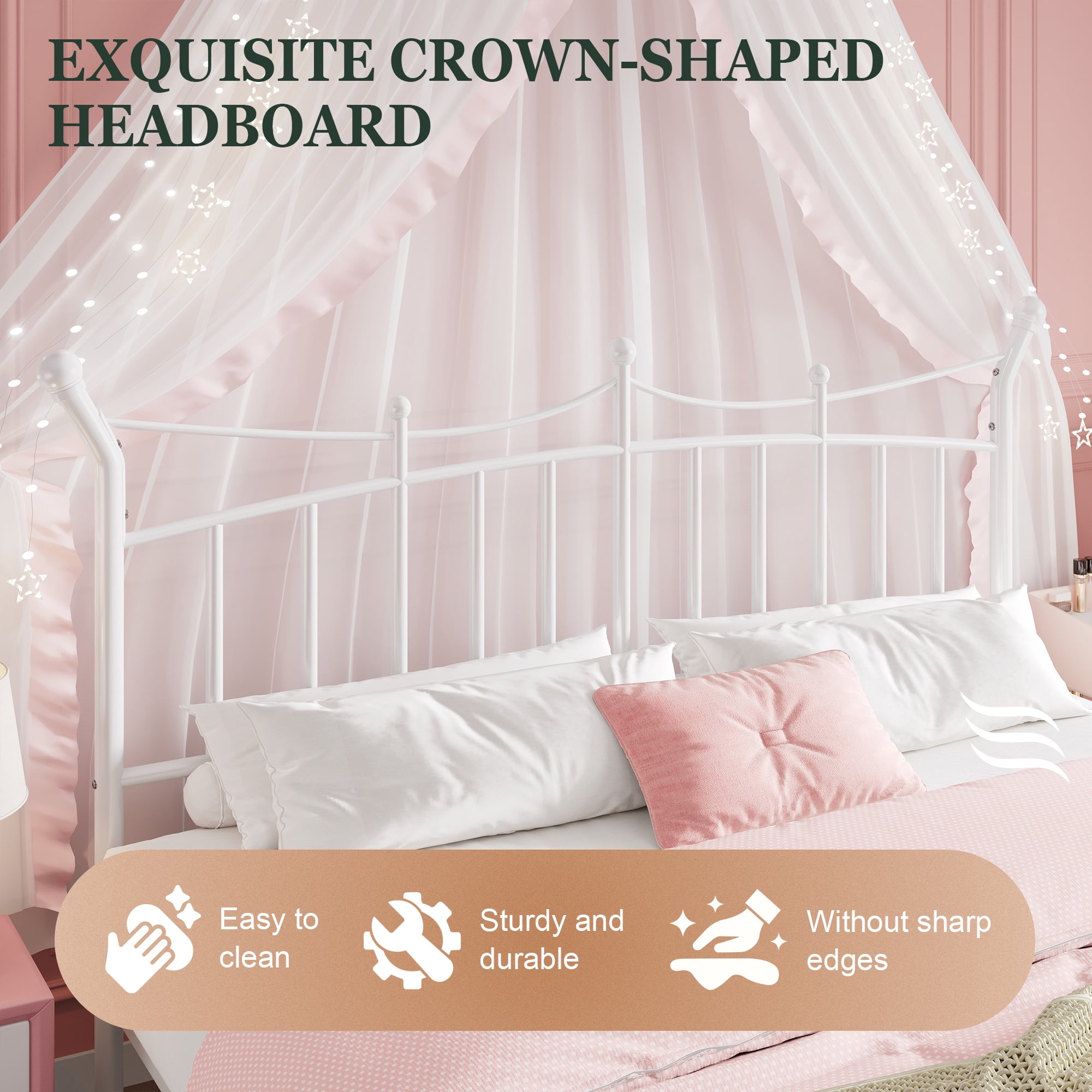 Amolife King Bed Frame, Metal Platform Bed with Crown-Shaped Headboard and Footboard, 12.6'' Under-Bed Storage Space, No Box Spring Needed, White