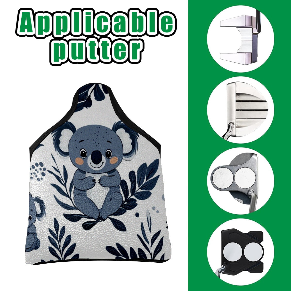 Golf Mallet Putter Cover Premium Leather Golf Putter Head Cover with Magnetic Closure, Golf Cover for Men and Women Koala Pattern