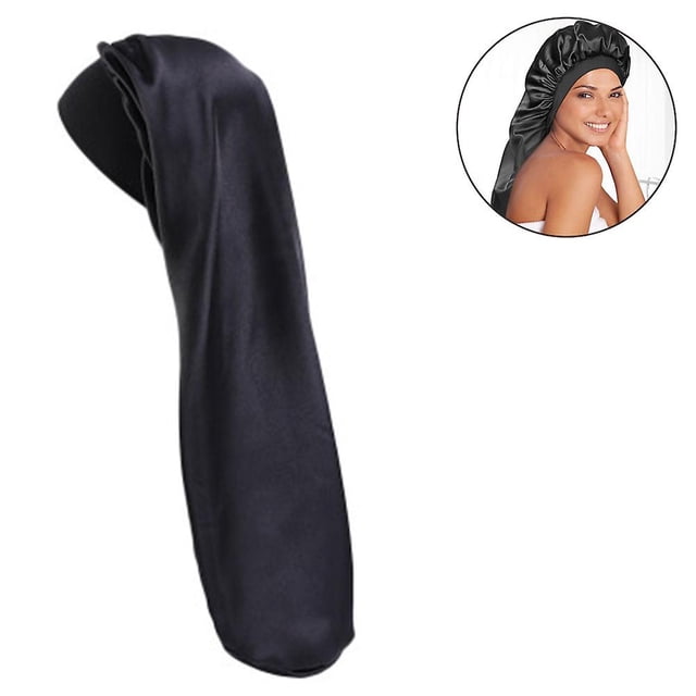 Long Satin Bonnet Sleep Cap,black Extra Large Silk Bonnet For Natural