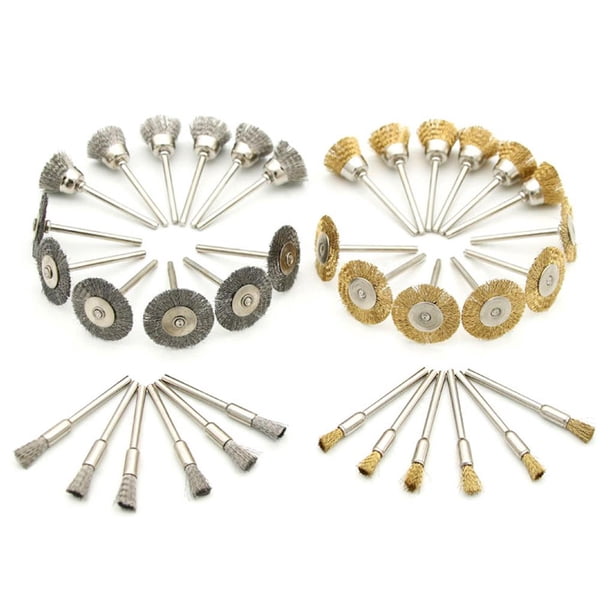 Inteprter Juego de cepillos de alambre para pulir, 36 Uds., rueda de desoxidación de Metal con mango, cepillo de alambre de acero, rueda de alambre de Suministros de limpieza para el hogar Inteprter HA022054-00
